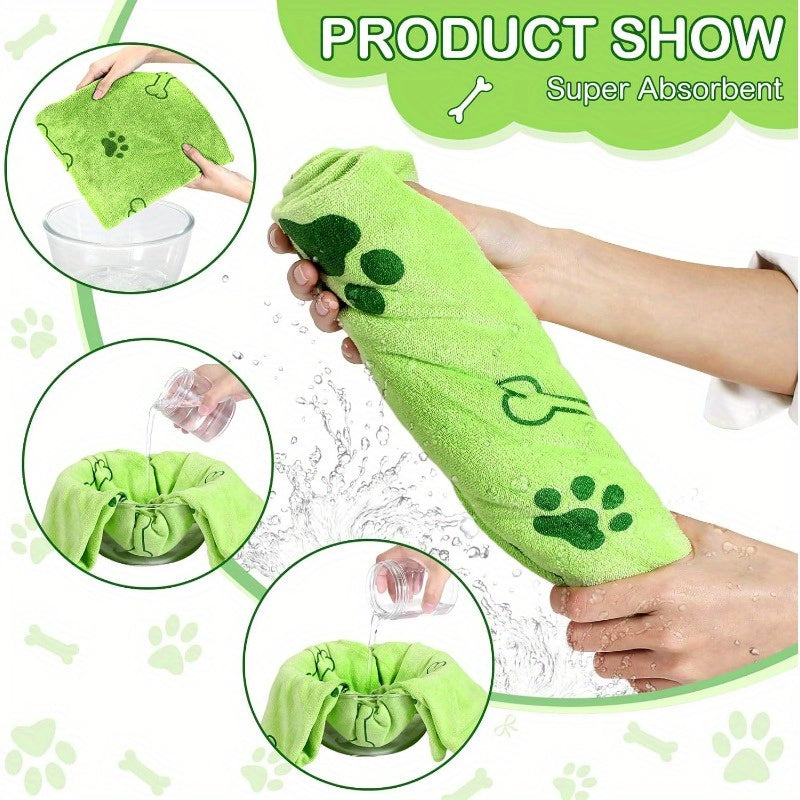 Quick-Dry Dog Towels 4pcs – Soft Absorbent Paw Print Microfiber Pet Bath Towel Set for Medium Dogs, Grooming & Bathing Towels, Random Assorted Colors