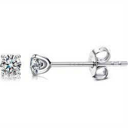 Moissanite Stud Earrings 0.1Ct D Color VVS1 Round Cut 925 Sterling Silver Posts Platinum Plated Minimalist Japanese Korean Style Everyday Wear Gift for Women Girls