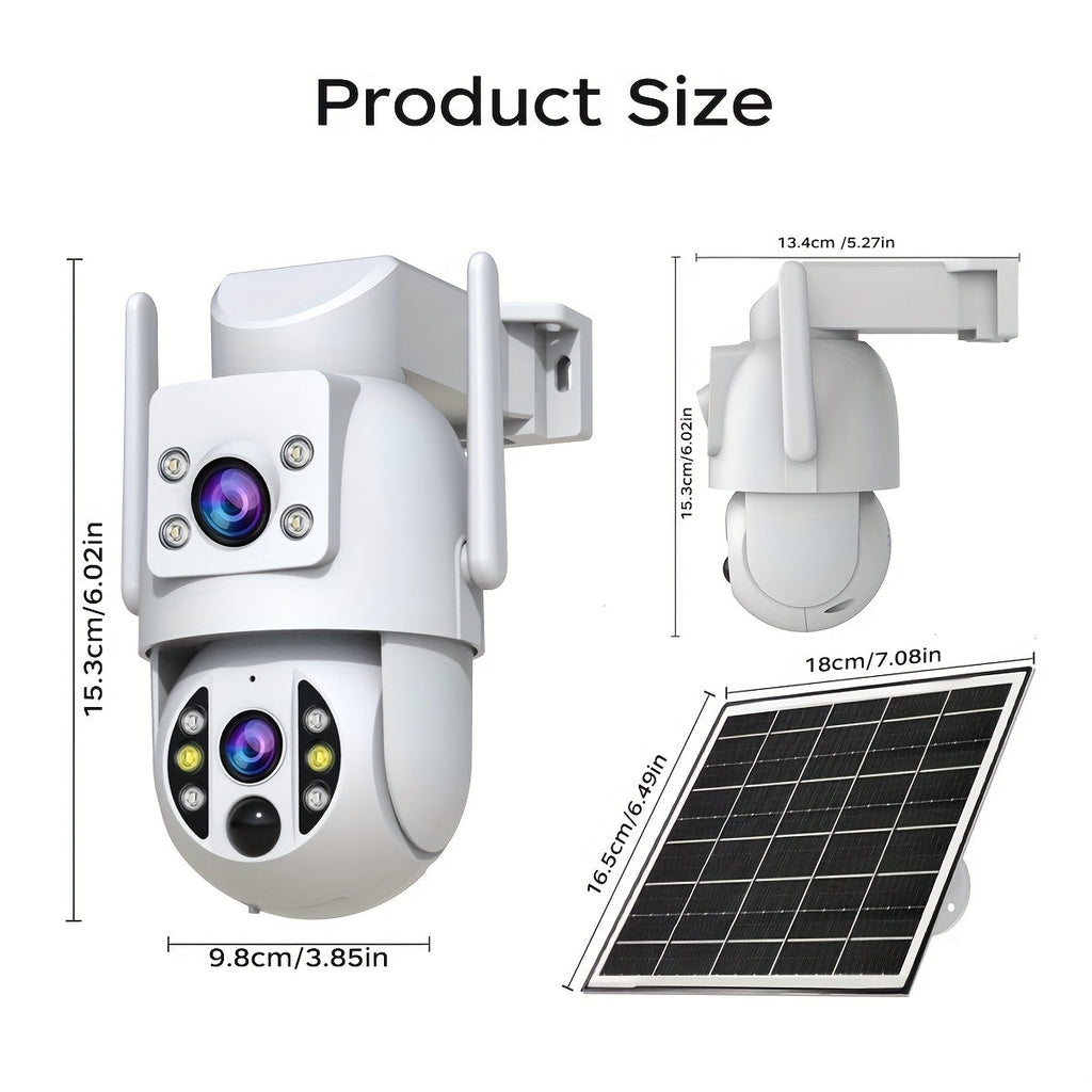 Solar Security Camera Outdoor 360° PTZ 1296P HD Dual Lens Color Night Vision Two-Way Audio Motion Detection WiFi SD Card – Wire-Free Rechargeable JOOAN RS3