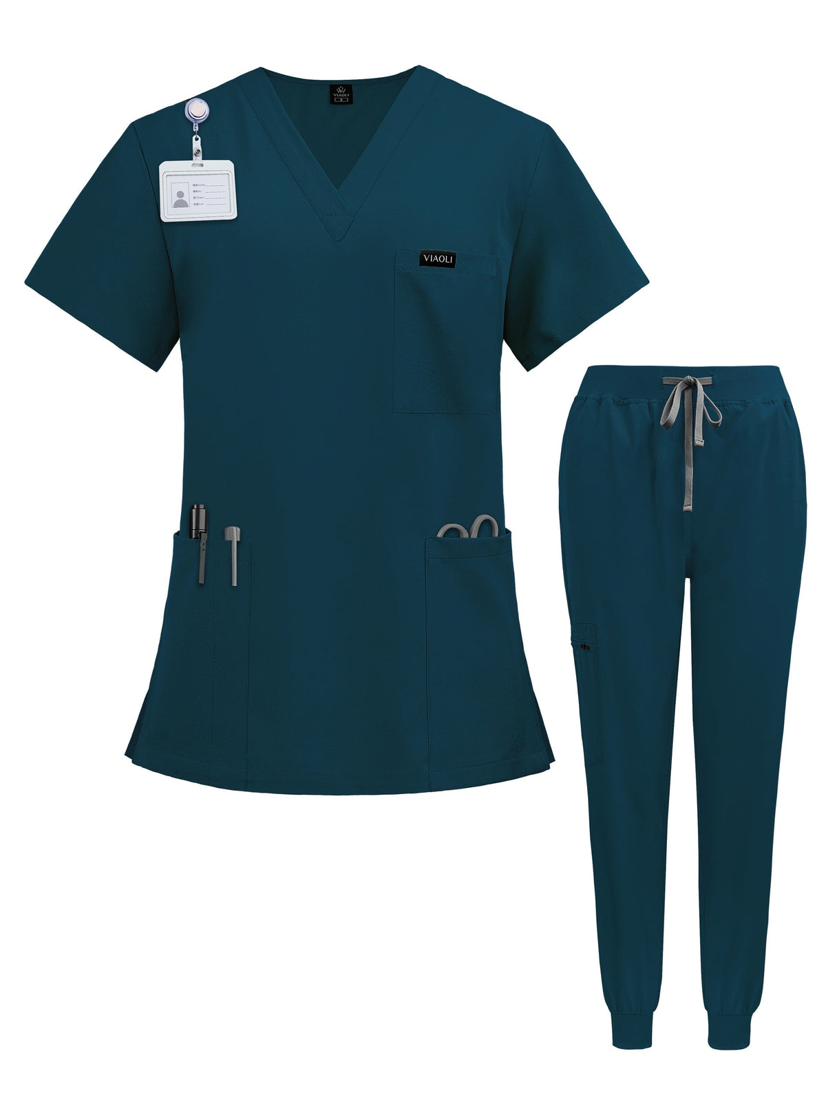 Women's Scrub Set Nursing Uniform - V-Neck Short Sleeve with Pockets, Wrinkle Resistant Machine Washable, 7 Colors S-XXL, Professional Healthcare Nurse Scrubs for Women
