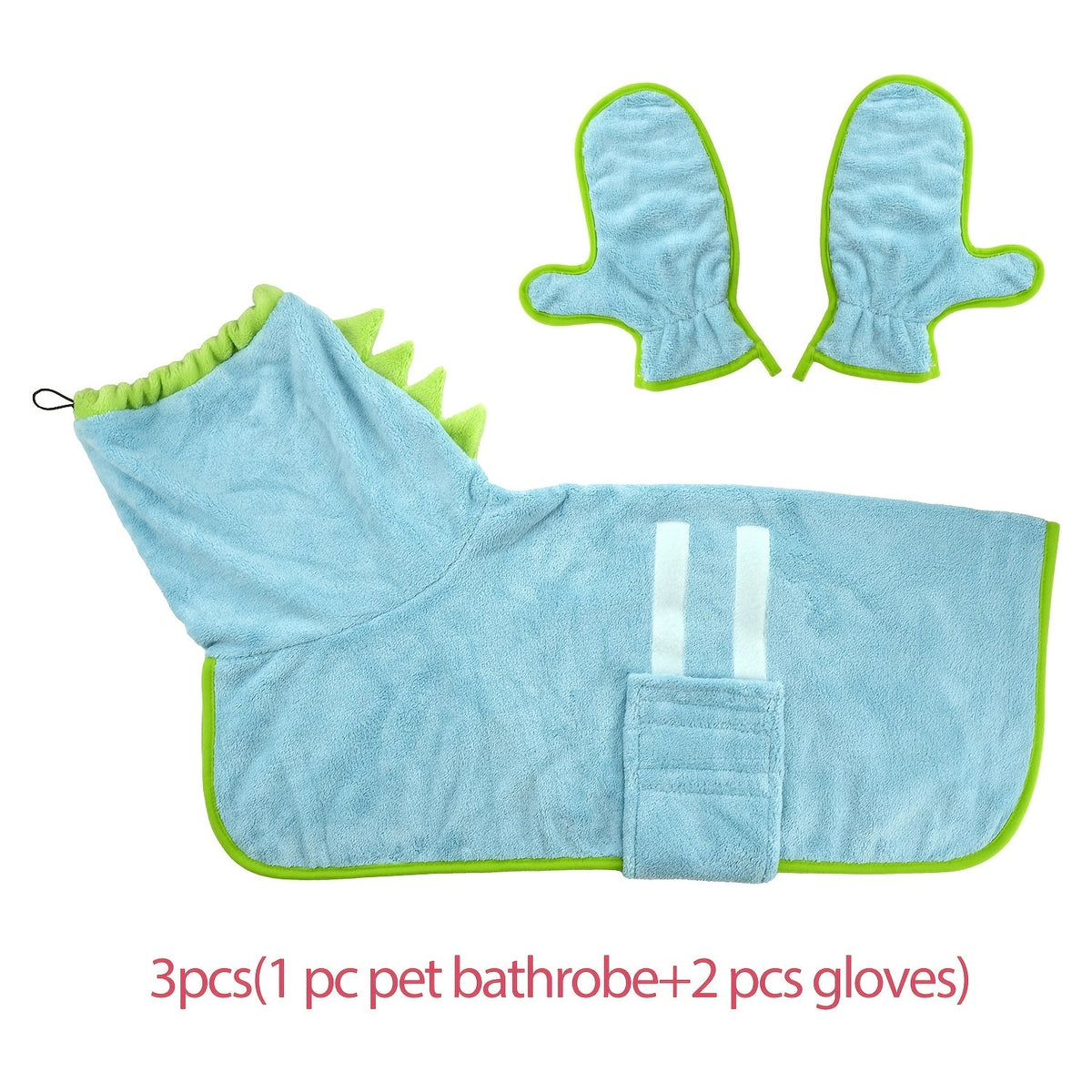 Microfiber Pet Bathrobe Set with Drying Gloves for Dogs & Cats - Super Soft Fast Drying Dog Bath Robe Adjustable Towel Wrap for Cold Weather Beach Pool (1 Robe + 2 Gloves)