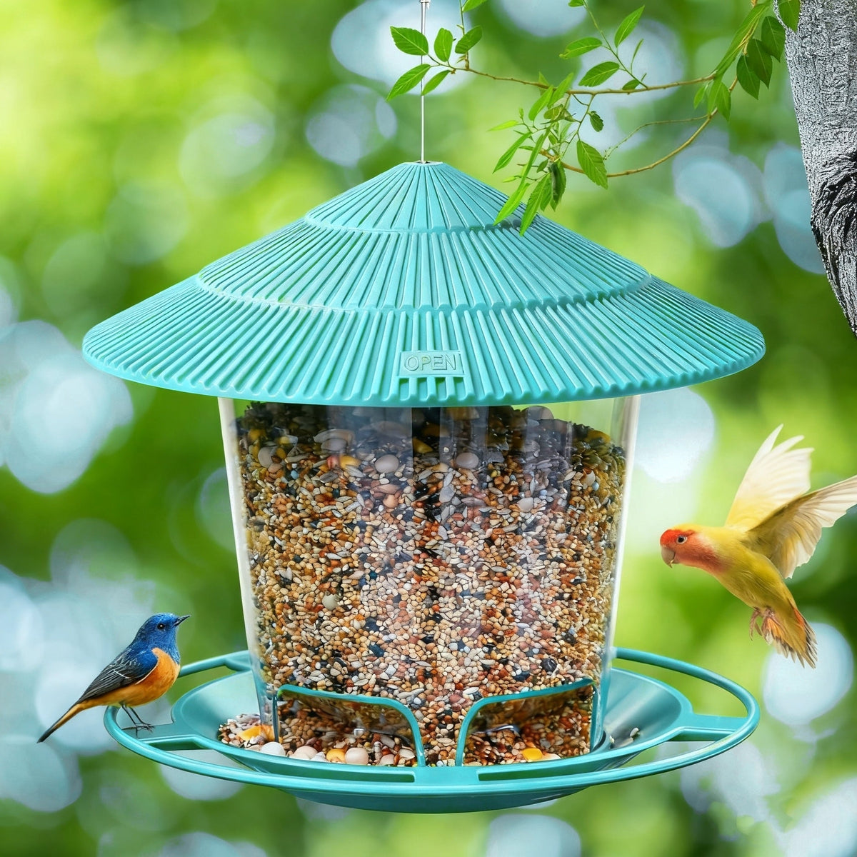 Minimalist Outdoor Hanging Bird Feeder – Automatic Hummingbird Feeder for Garden & Wild Birds, Large Capacity Option, Brown Green Grey, Decorative Hanging Birdhouse for Backyard Patio Balcony