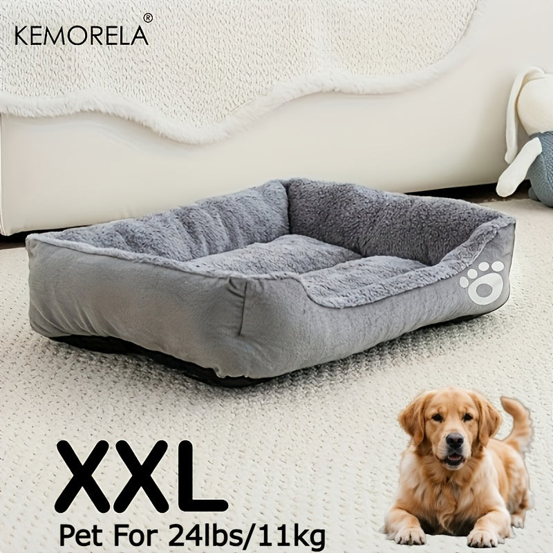 Large Rectangular Dog Bed with Paw Print Design for Small to Medium Dogs – Warm Soft Polyester Pet Bedding, Durable All-Season Dog Mat, Stylish Indoor Dog Bed
