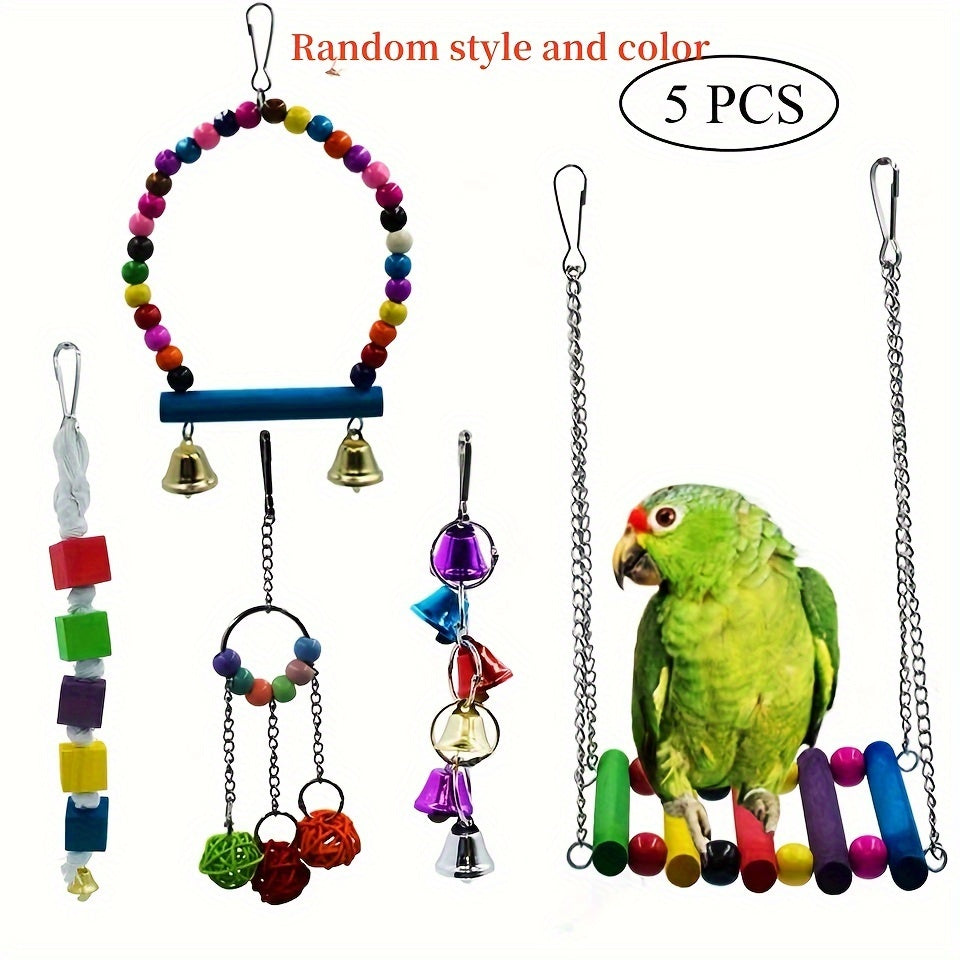 Bird Toy Set Swing Climbing Ladder Stairs Colorful Bells for Small Medium Parrots Cockatiels Budgies Parakeets – Educational Chew Boredom Relief Toys Random Colors 3/5/7/10pcs