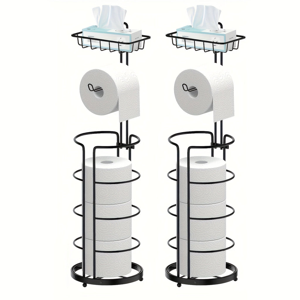 Freestanding Toilet Paper Holder Metal Stand 3 Reserve Roll Storage | No Drilling Modern Bathroom TP Dispenser | Floor Standing Toilet Paper Organizer | Housewarming Gift | Black