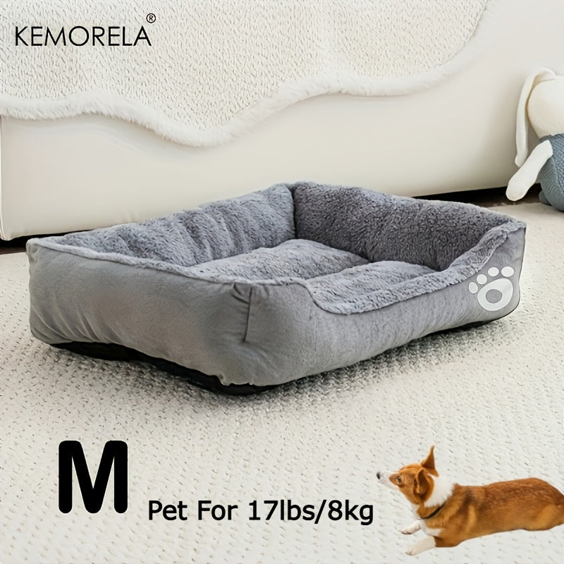 Large Rectangular Dog Bed with Paw Print Design for Small to Medium Dogs – Warm Soft Polyester Pet Bedding, Durable All-Season Dog Mat, Stylish Indoor Dog Bed