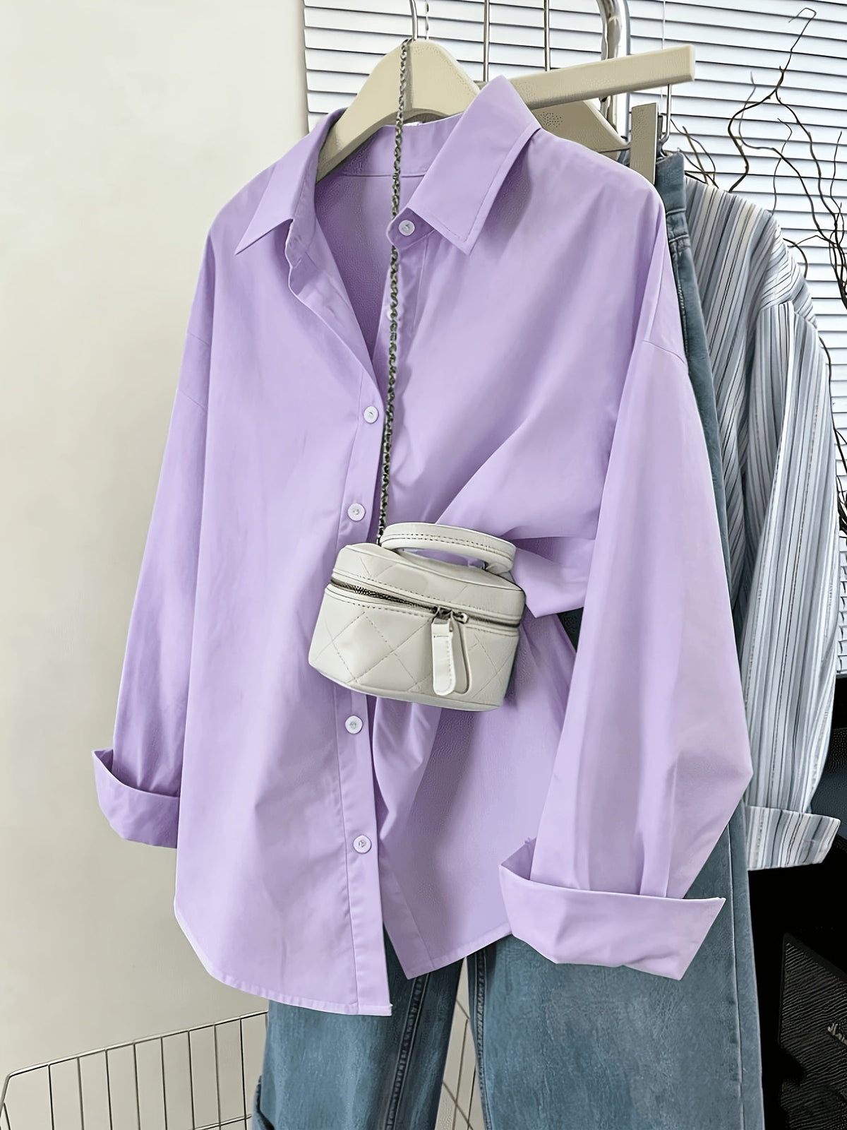 Women's Long Sleeve Button Down Shirts Solid Color Casual Loose Fit Blouse Tops for Women Classic Collar Office Work Shirt