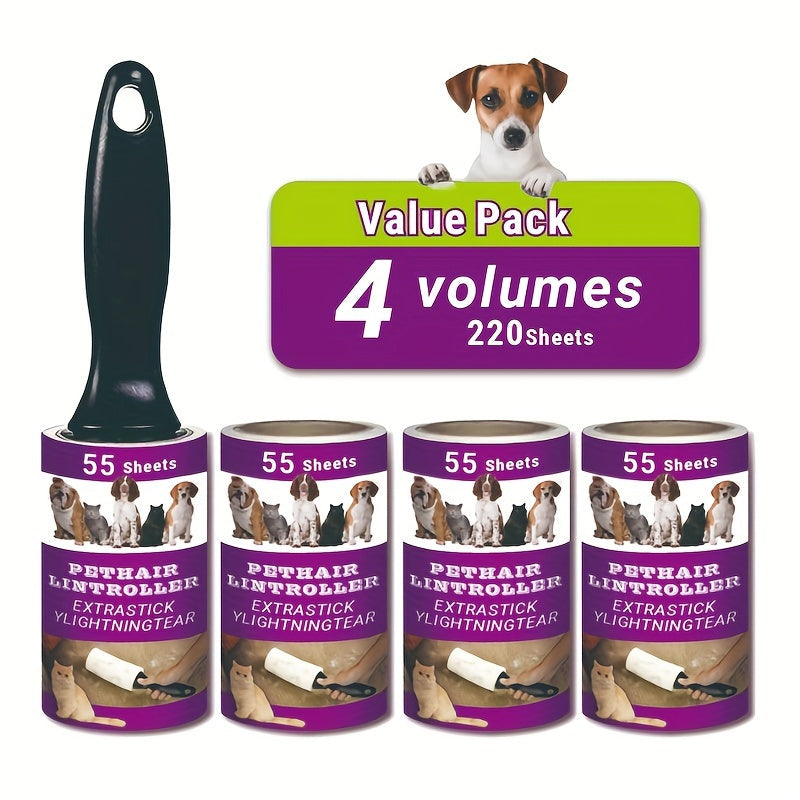 Lint Roller Pet Hair Remover with Refills - Ultra-Sticky Tear-Off Adhesive Roller for Dog & Cat Hair on Furniture, Carpets & Clothing - Portable Pet Lint Roller Set (4, 6, 10 or 15 Piece)