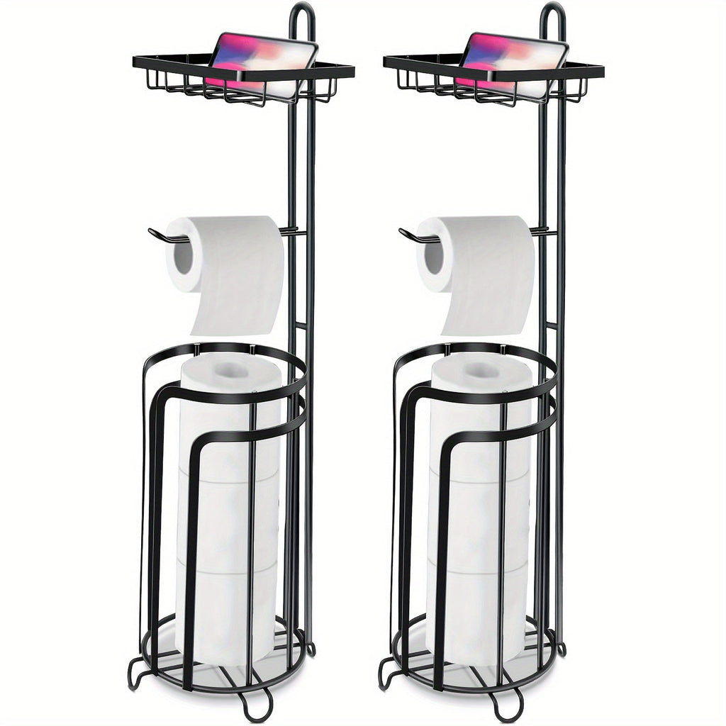Freestanding Toilet Paper Holder Metal Stand 3 Reserve Roll Storage | No Drilling Modern Bathroom TP Dispenser | Floor Standing Toilet Paper Organizer | Housewarming Gift | Black