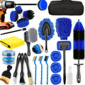 26PCS Car Detailing Brush Set – Complete Car Cleaning Kit with Drill Brushes, Wash Mitt, Tire Brush, Window Squeegee, Cleaning Gel & Storage Bag for Interior Exterior Wheels Vents Professional Auto Care