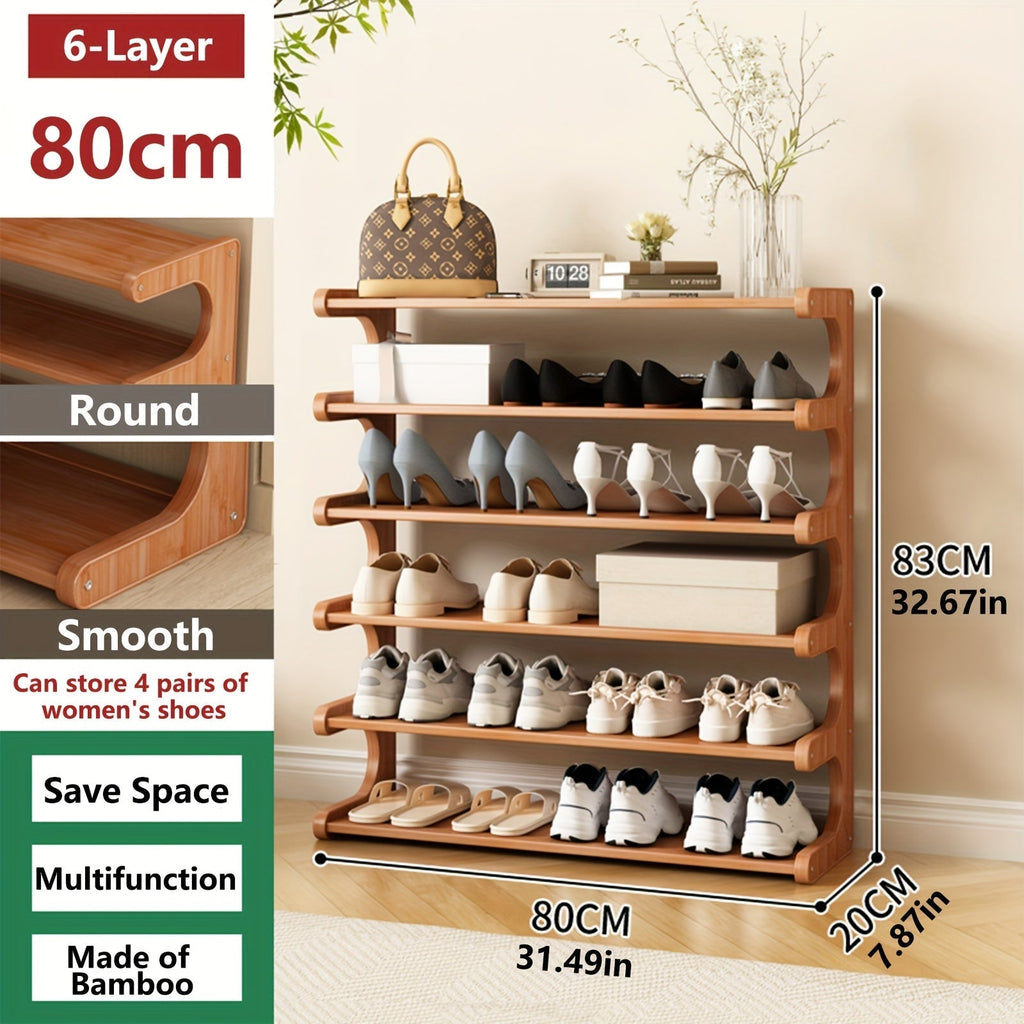 Shoe Rack 3/5/6 Tier Wood Grain Cube Organizer | Multi-Layer Space-Saving Shoe Storage Shelf | Easy No-Tool Assembly | Self-Standing Shoe Tower for Entryway Closet Dorm Bedroom | Brown