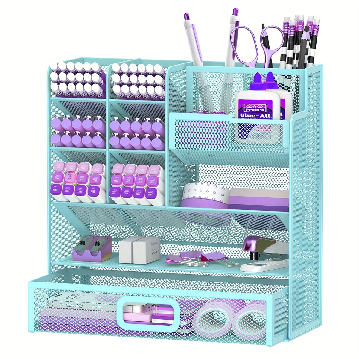 Mesh Desk Organizer with Drawer & Pen Holder – Pencil Cup Storage for Office, School & Art Studio, Breathable Mesh Design, Available in Black, Yellow & Blue