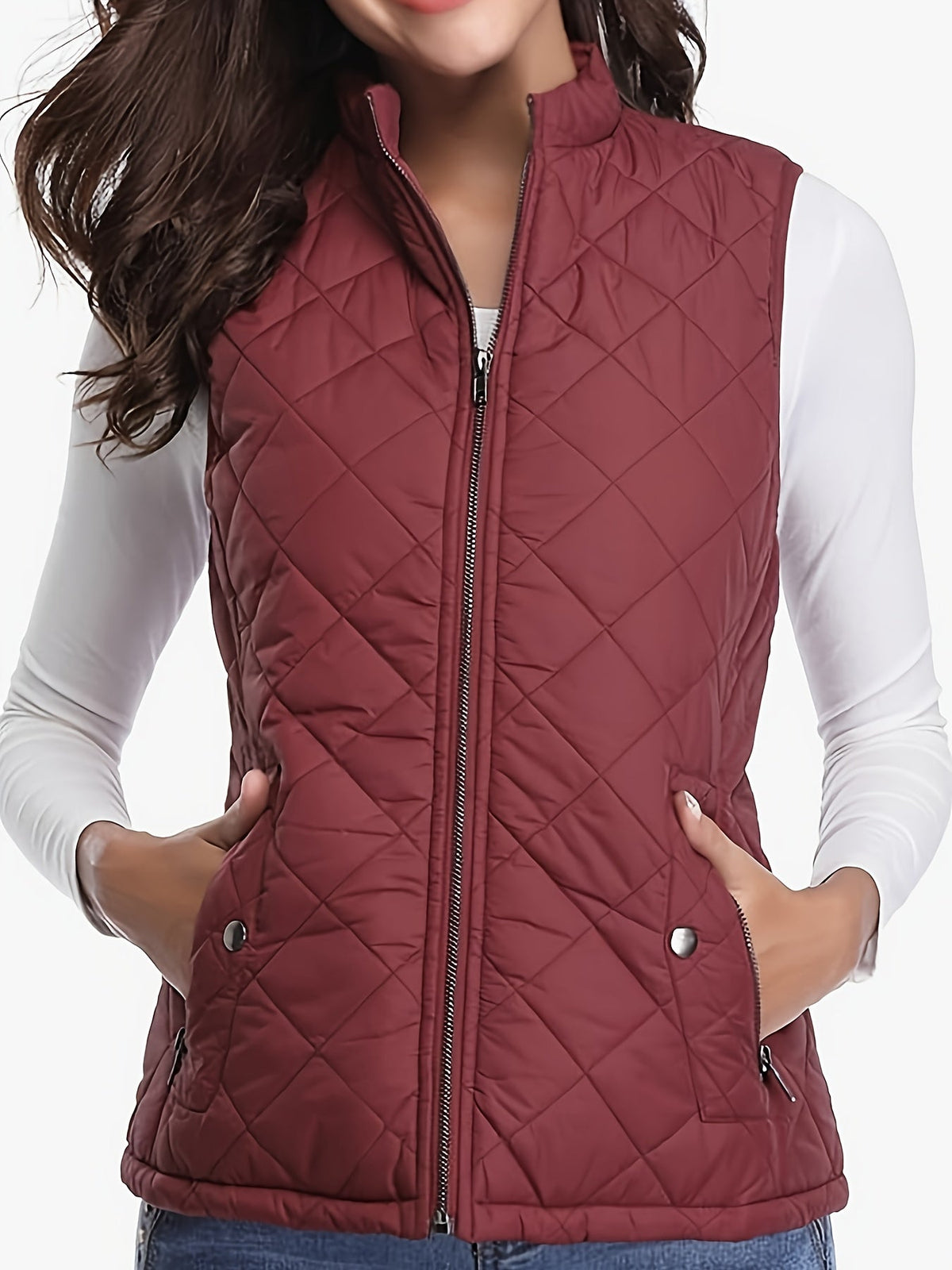 Women's Lightweight Quilted Vest – Stand-Up Collar Zip-Up Sleeveless Jacket 120g Polyester Lined Fall Winter Casual Outdoor Layering Gilet