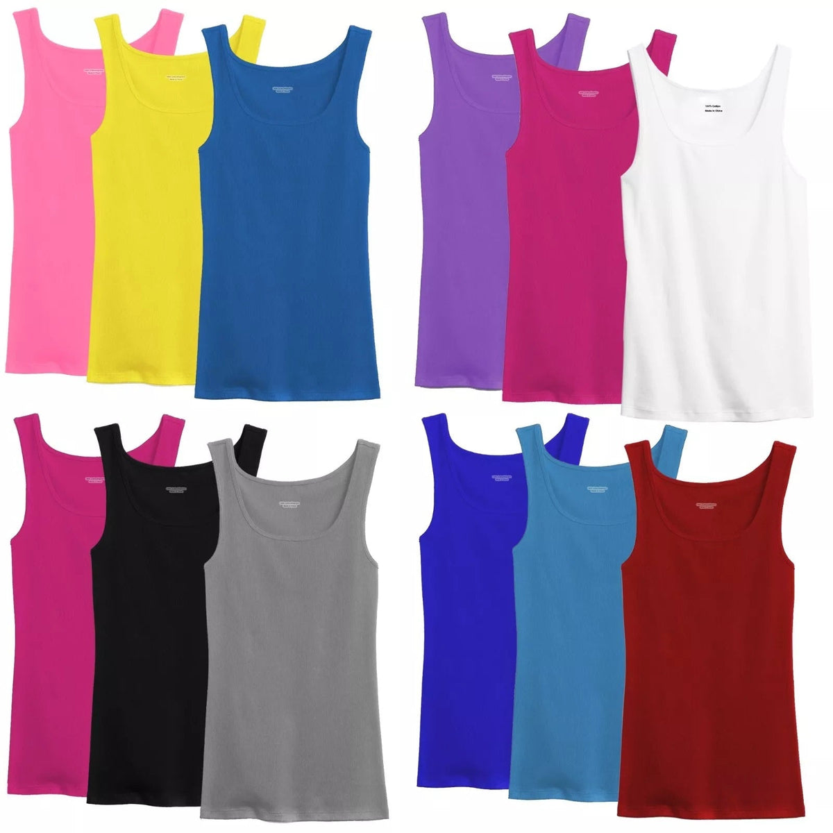 Women's 100% Cotton Ribbed Tank Top Tagless Sleeveless Round Neck Multipack 3 6 9 12 Pcs Random Colors S-XXL Everyday Wear