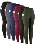 6 Pack Women's High Waist Leggings with Pockets Buttery Soft Tummy Control Yoga Pants Multicolor Sets S-XXL Activewear