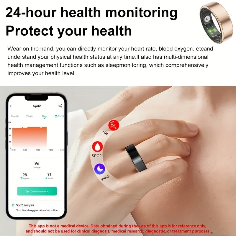 Smart Ring Fitness Tracker for Women Men – Steps Calories HRV Heart Rate Stress Body Temp Monitor 100+ Sports Modes IP68 Waterproof iPhone Android Compatible
