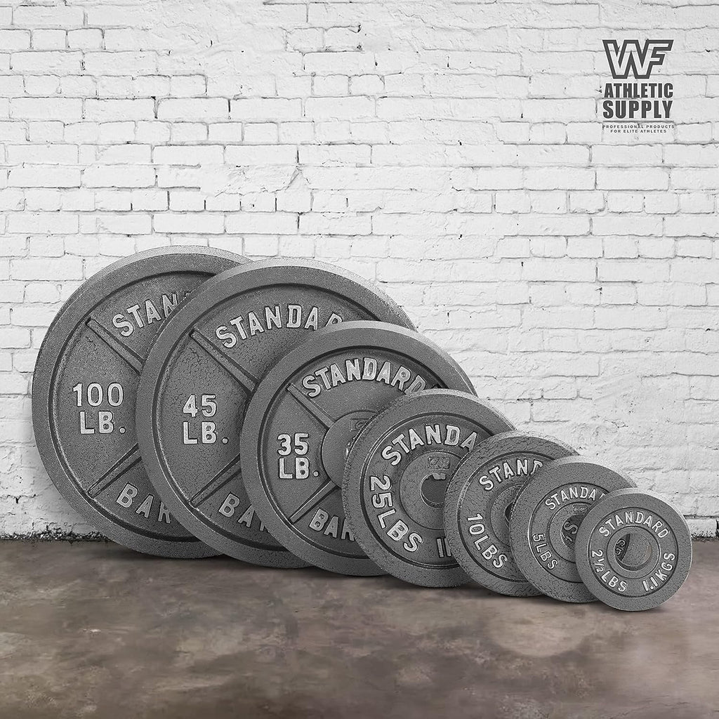 Cast Iron Weight Plates 2-Inch Olympic Solid Baked Enamel for Strength Training Powerlifting Bodybuilding Home Gym Barbell – 2.5 5 10 25 45 100LB CAPHAUS