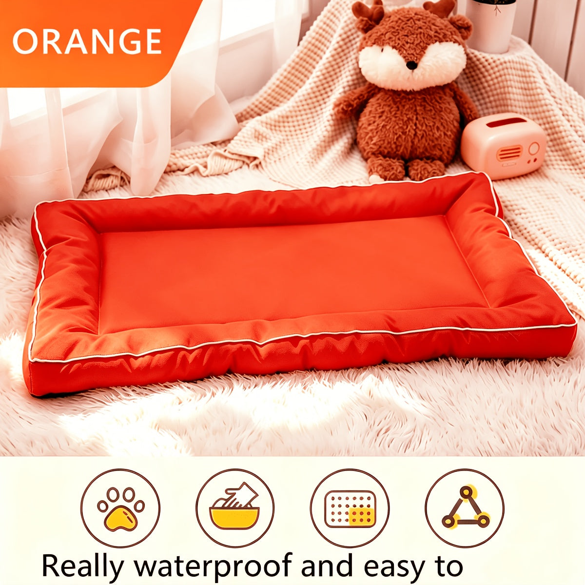 Extra Large Square Dog Bed for Small to Large Dogs – Printed Polyester Non-Slip Pet Mat, Polyester Fiber Filling, All-Season Indoor Dog Kennel Mat Cushion Bed