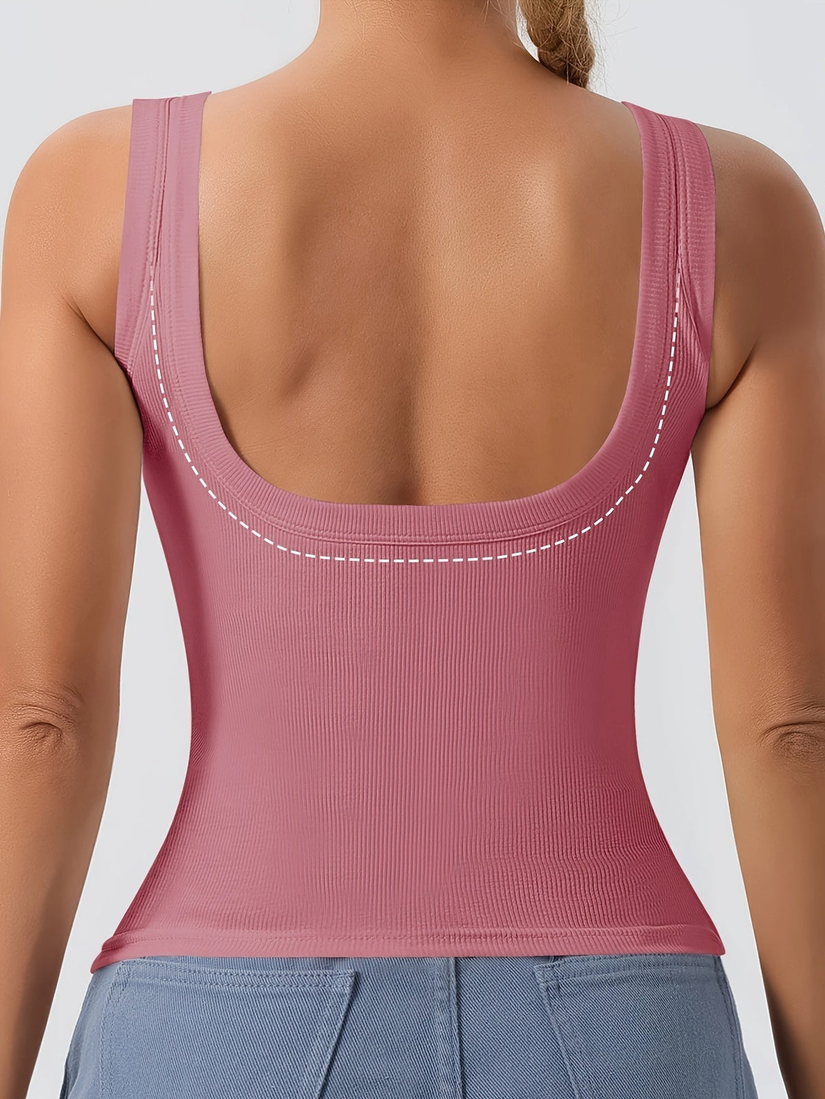 Women's Scoop Neck Tank Top Removable Chest Padding Slim Fit Casual Summer Sleeveless Top 8 Colors XS-XL Built-In Bra